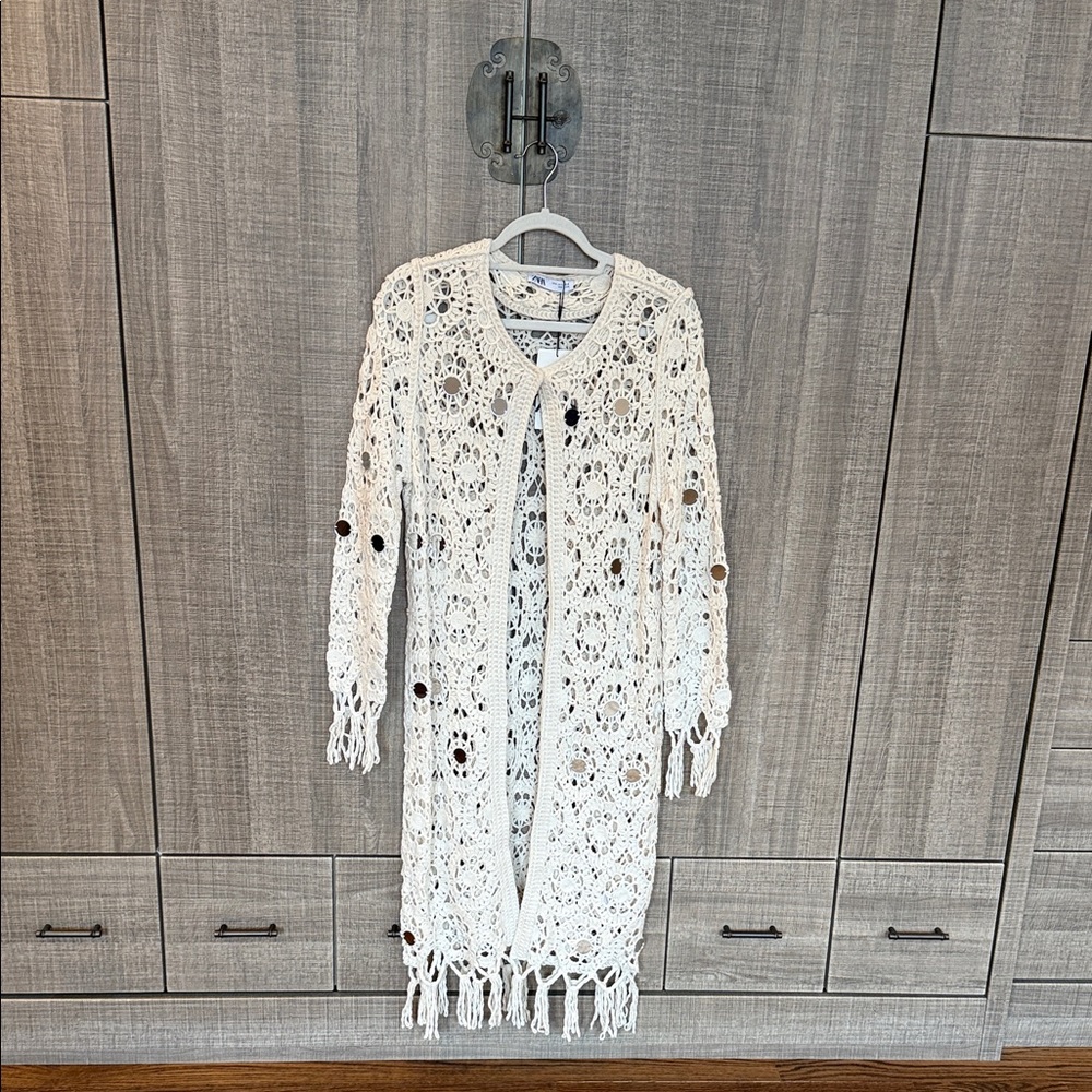 Zara Crochet Limited Edition Cardigan With Fringe